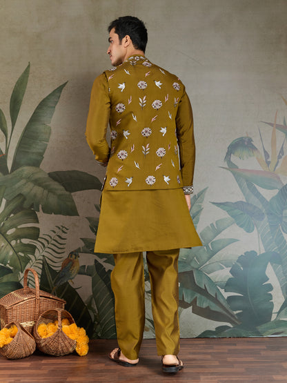 Golden Olive Open Koti Style Kurta Pajama Set for Men
