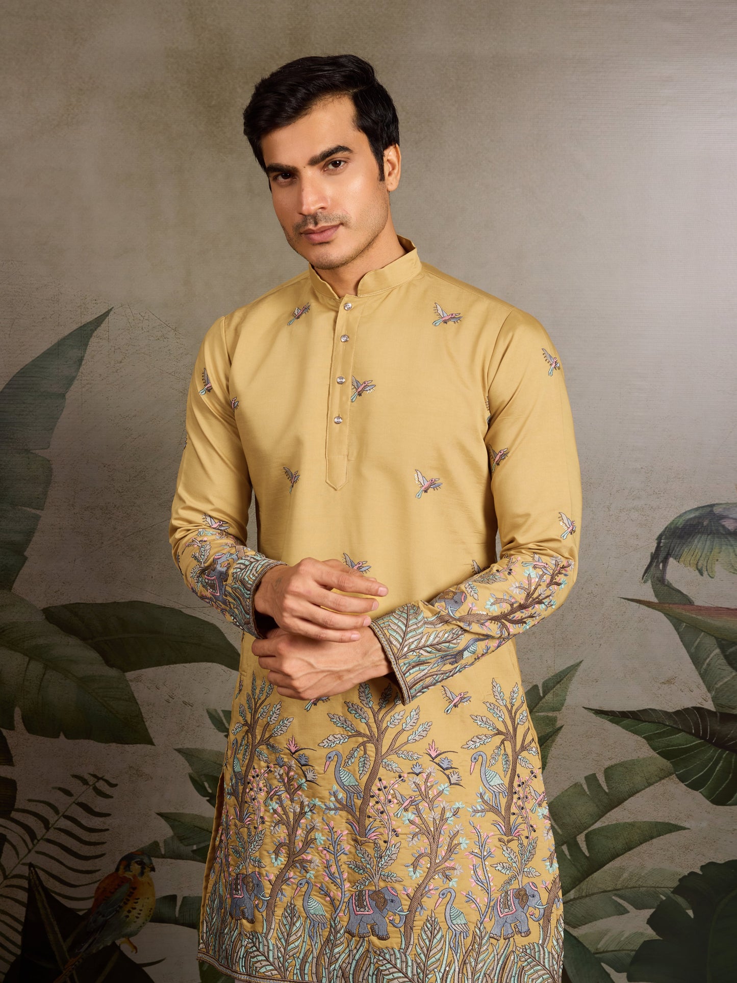 Haldi Ceremony Special Yellow Embroidered Kurta for Men