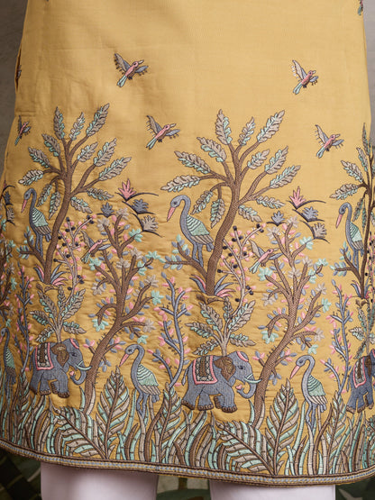 Haldi Ceremony Special Yellow Embroidered Kurta for Men