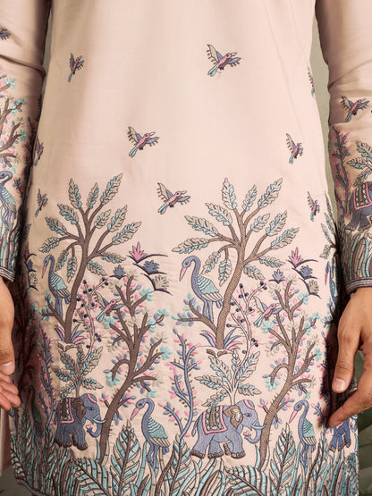Beige Embroidered Work Beautiful Kurta for Men