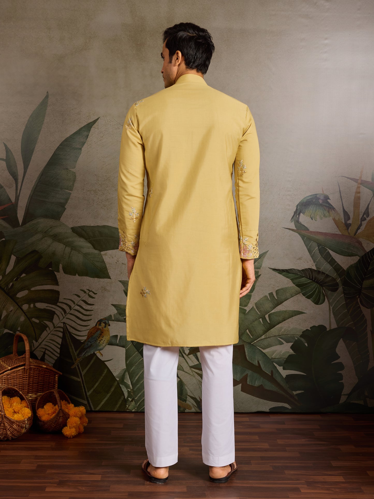 Haldi Special Outfit Mirror Work Mens Kurta Set