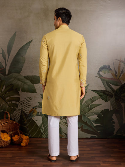 Haldi Special Outfit Mirror Work Mens Kurta Set