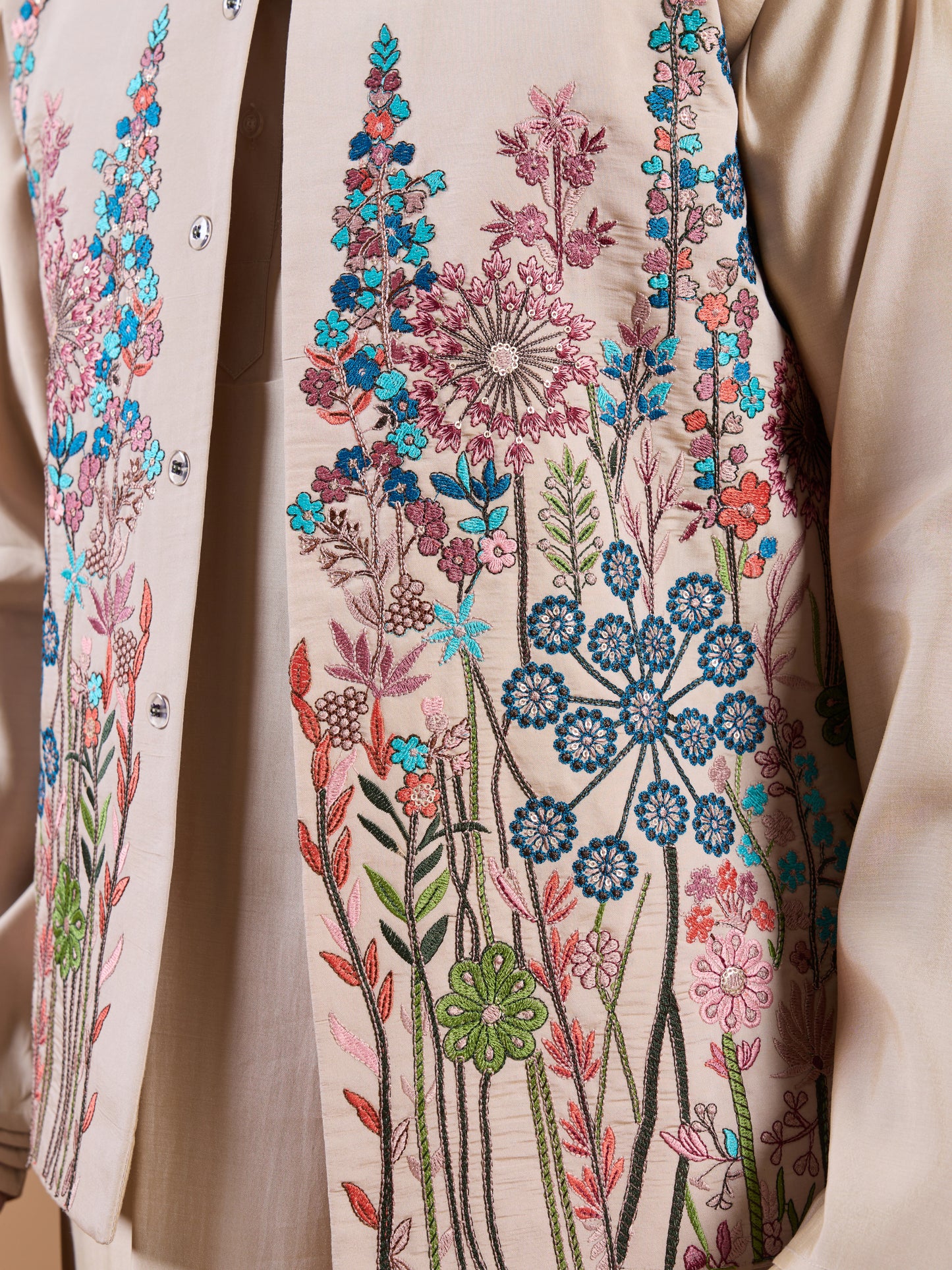 Elegant Fashionable Beige Koti Kurta Set for Mens Wear