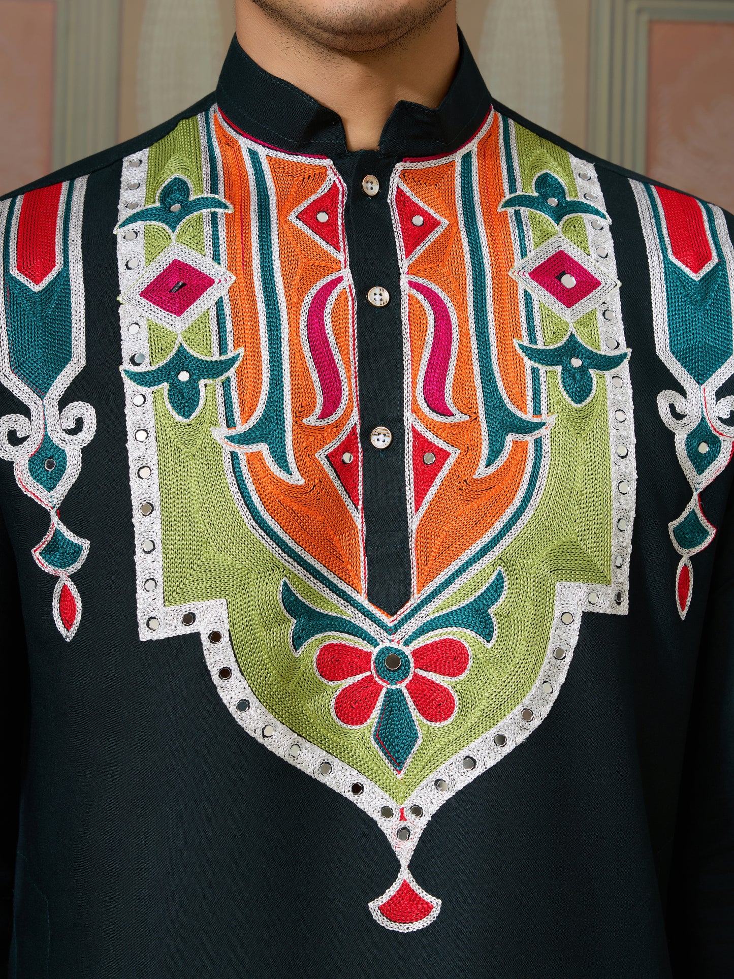 Green Embroidered Festival Wear Kurta for Men