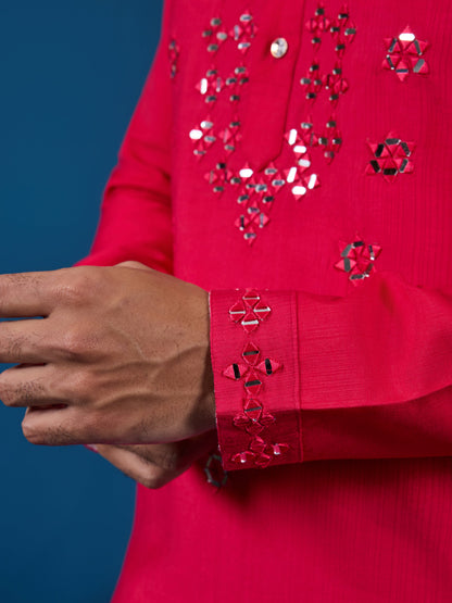 Designer Rani Mirror Embroidered Kurta for Mens Wear
