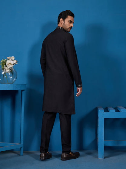 Classy Black Mirror Kurta Pant Wedding Outfit for Mens