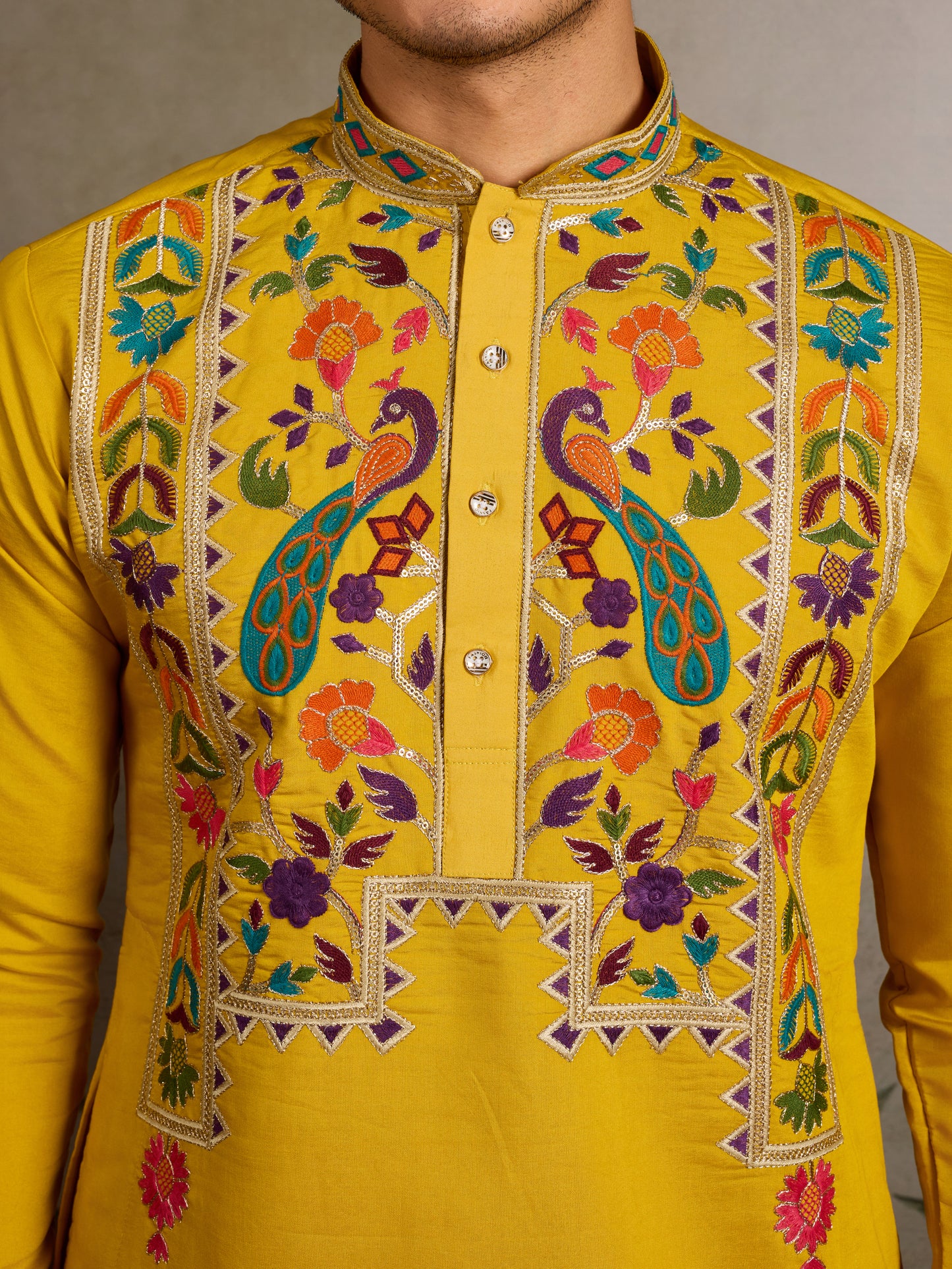 Haldi Special Yellow Embroidered Kurta for Men