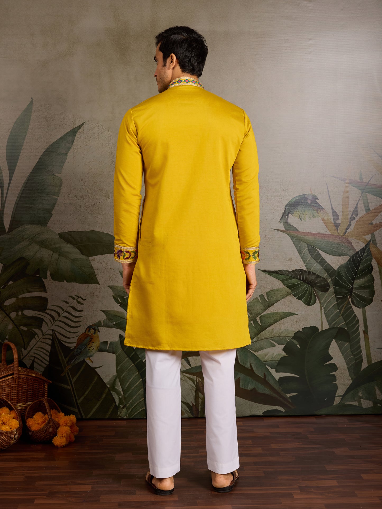 Haldi Special Yellow Embroidered Kurta for Men