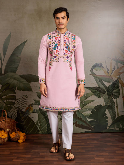 Pink Stylish Traditional Kurta for Mens Wear