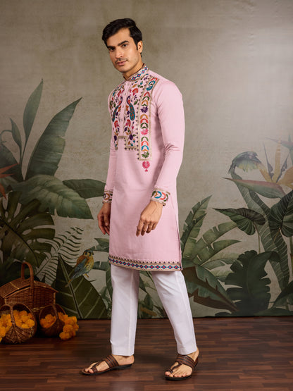 Pink Stylish Traditional Kurta for Mens Wear