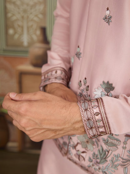 Pink Unique Color Embroidered Koti Kurta Pajama for Mens