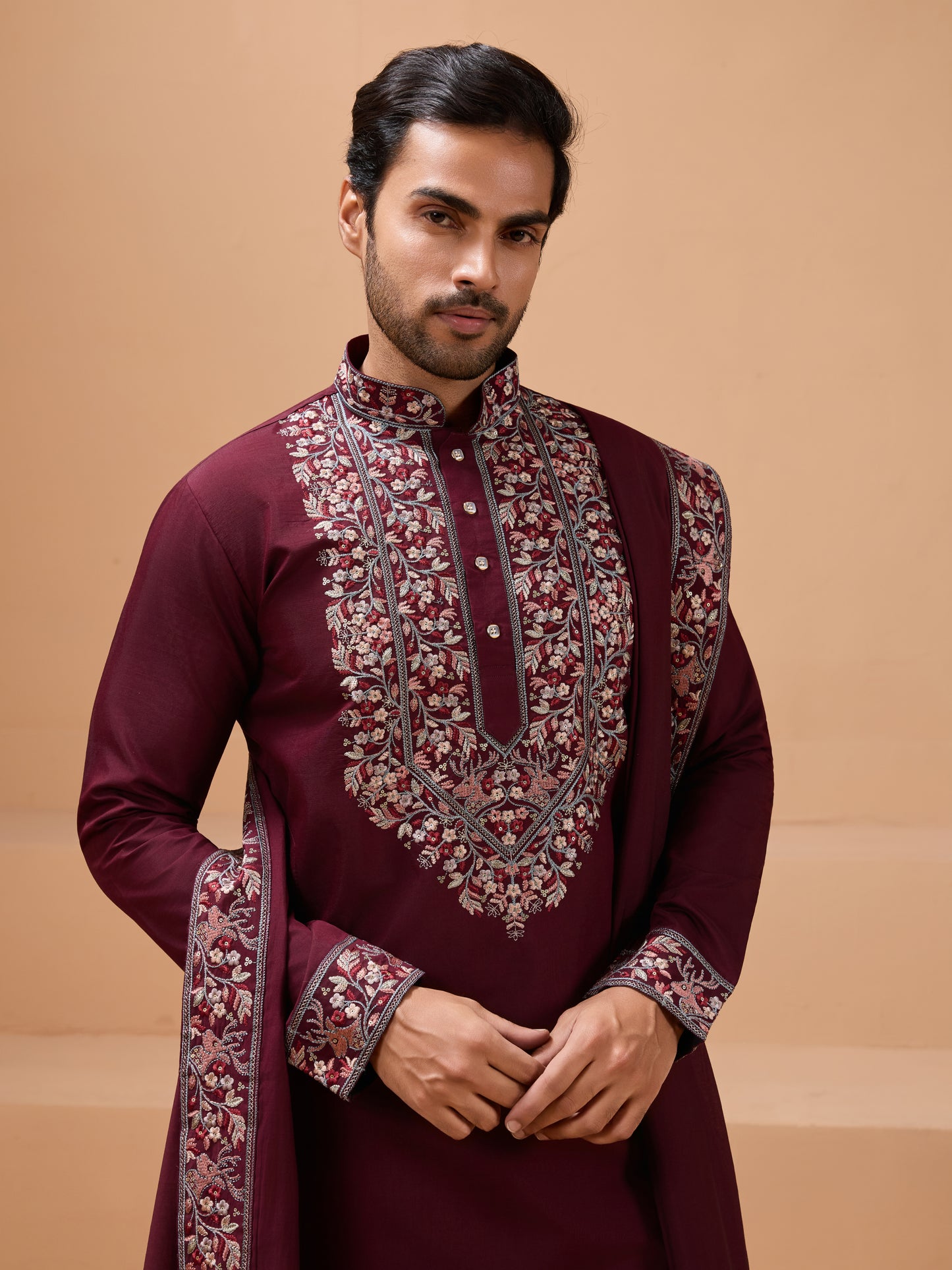 SigLatest nature Maroon Kurta and Dupatta for Mens Wear