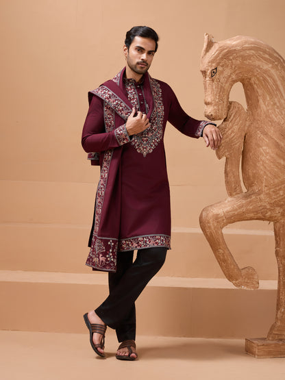 SigLatest nature Maroon Kurta and Dupatta for Mens Wear