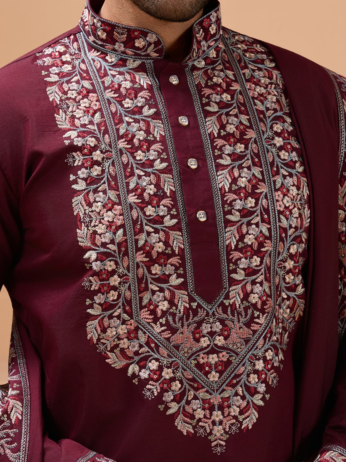 SigLatest nature Maroon Kurta and Dupatta for Mens Wear