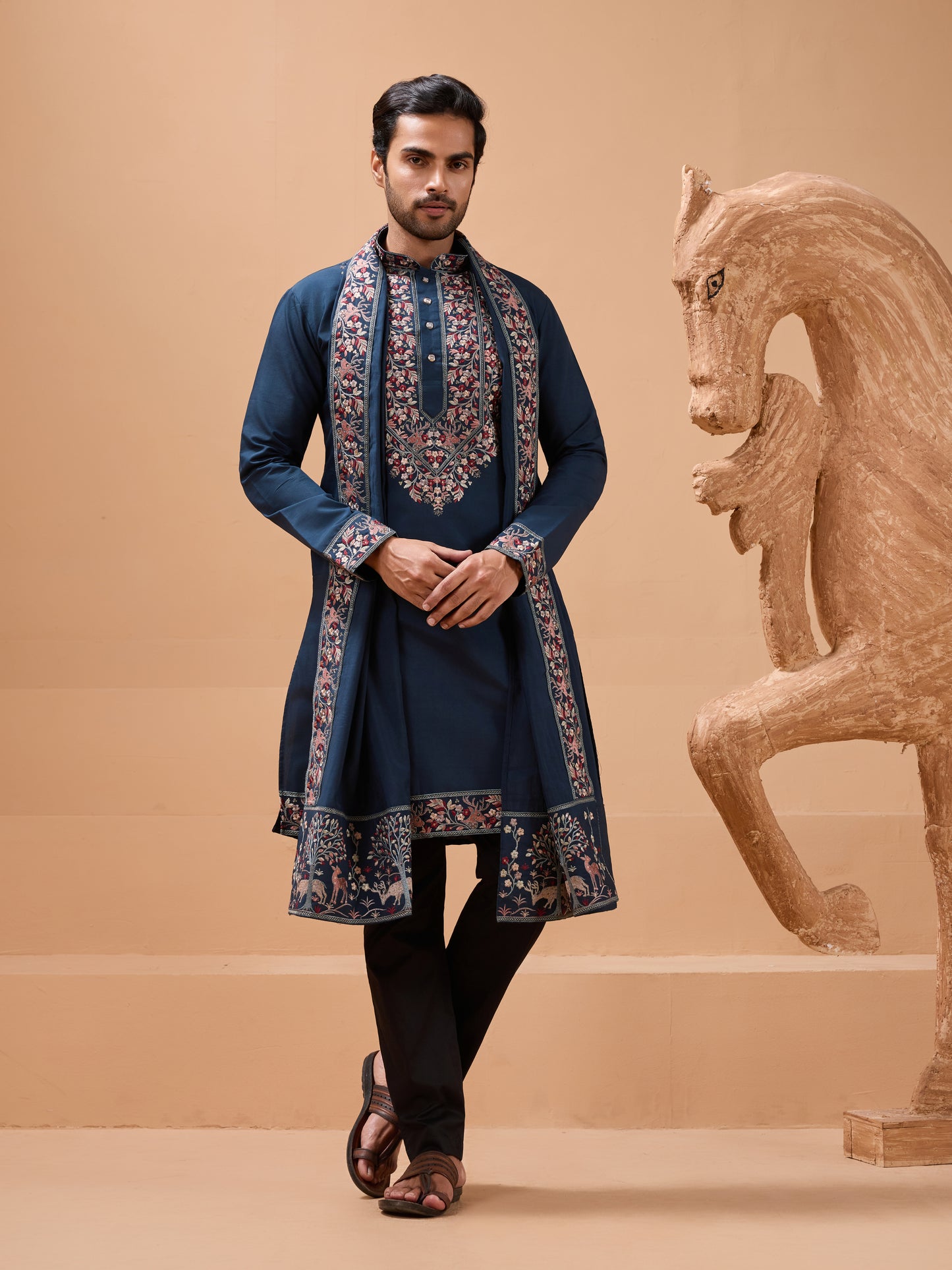 Elegant Teal Blue Kurta with Dupatta for Mens Wear