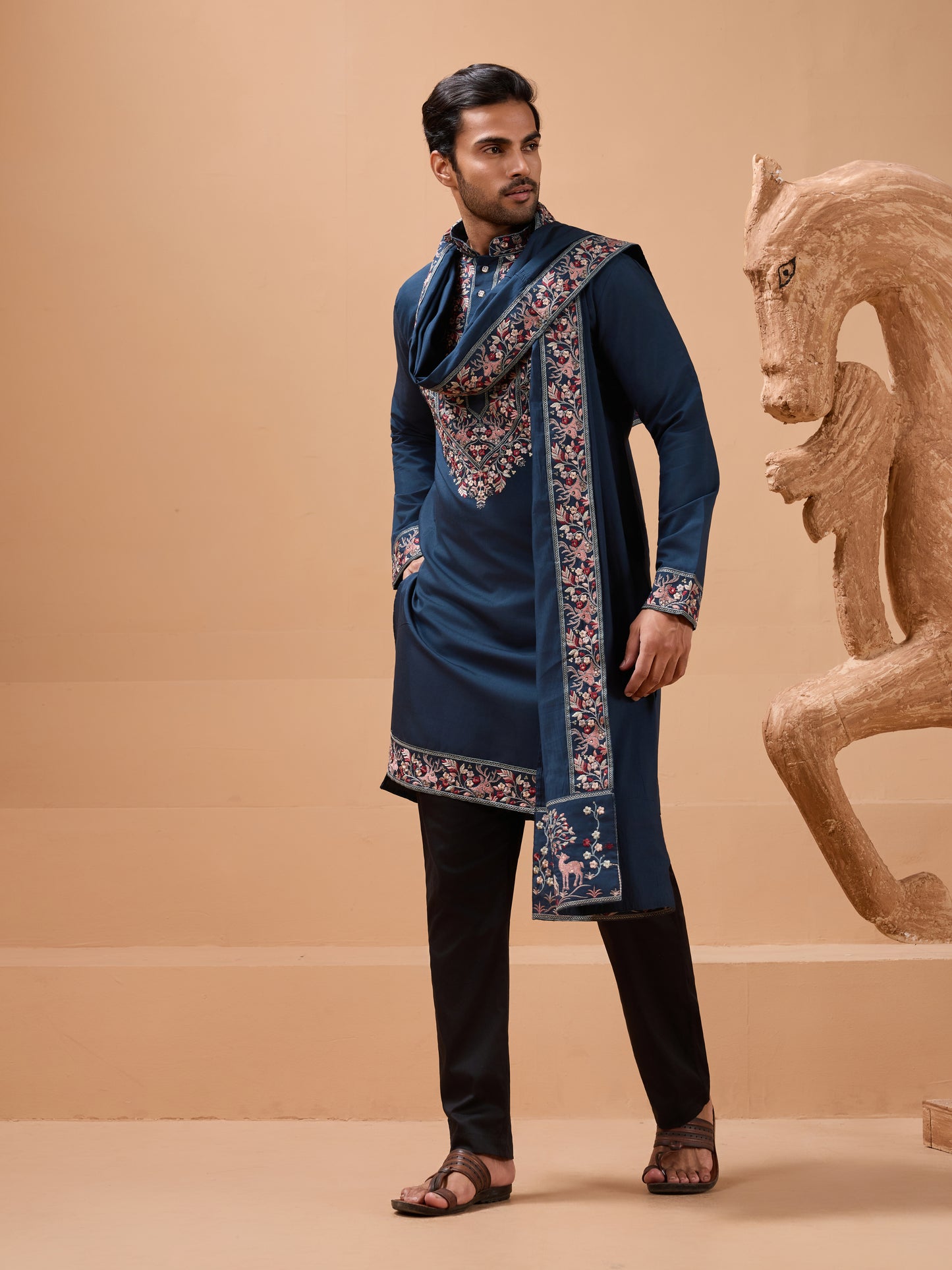 Elegant Teal Blue Kurta with Dupatta for Mens Wear