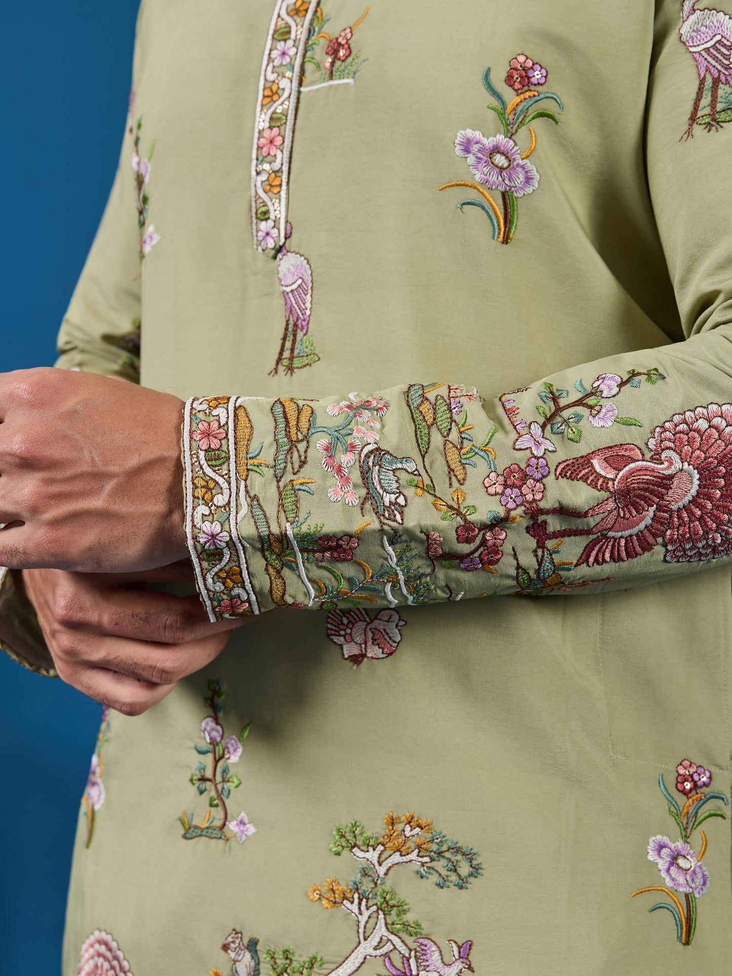 Traditional Pista Green Embroidered Kurta for Men