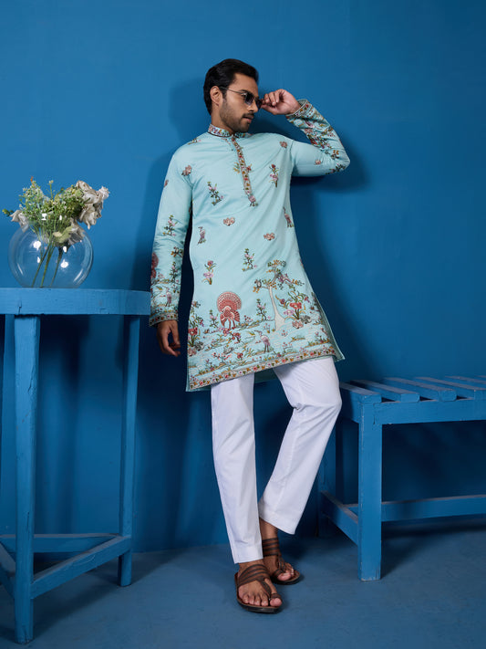 Wedding Celebration Elegant Sky Kurta for Mens Wear