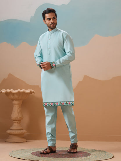 Stylish Sky Color Mens Koti Kurta Set Collection
