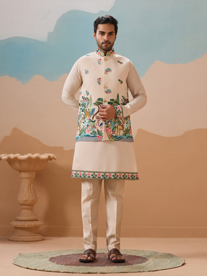 Latest Beige Color Koti Kurta Set for Mens Wear Collection
