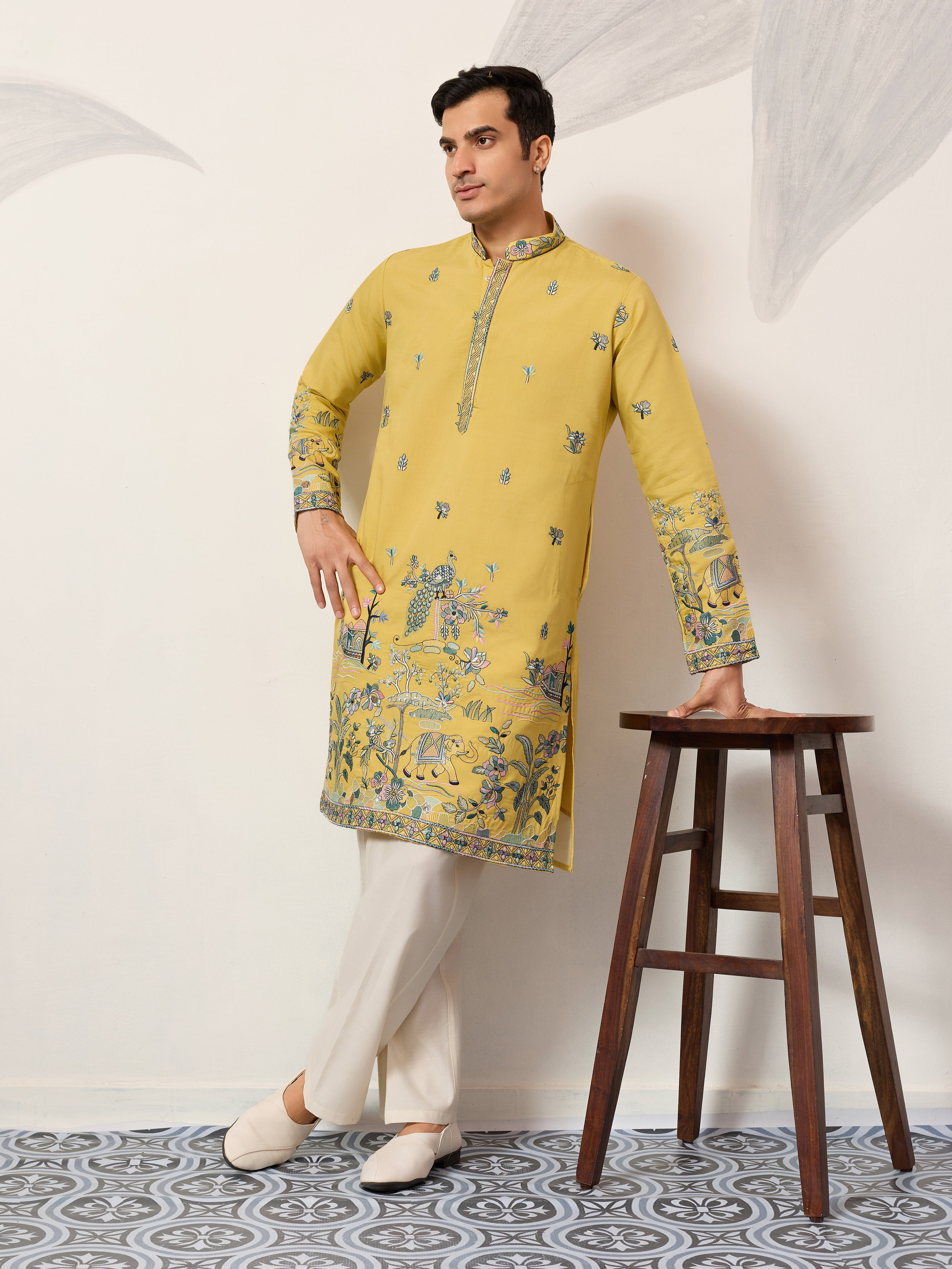 Elegant Haldi Yellow Mens Wear Kurta for Wedding Function