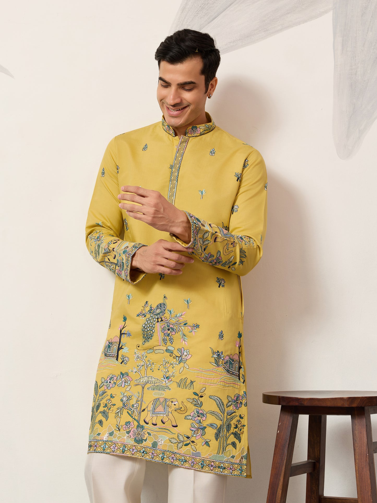 Elegant Haldi Yellow Mens Wear Kurta for Wedding Function