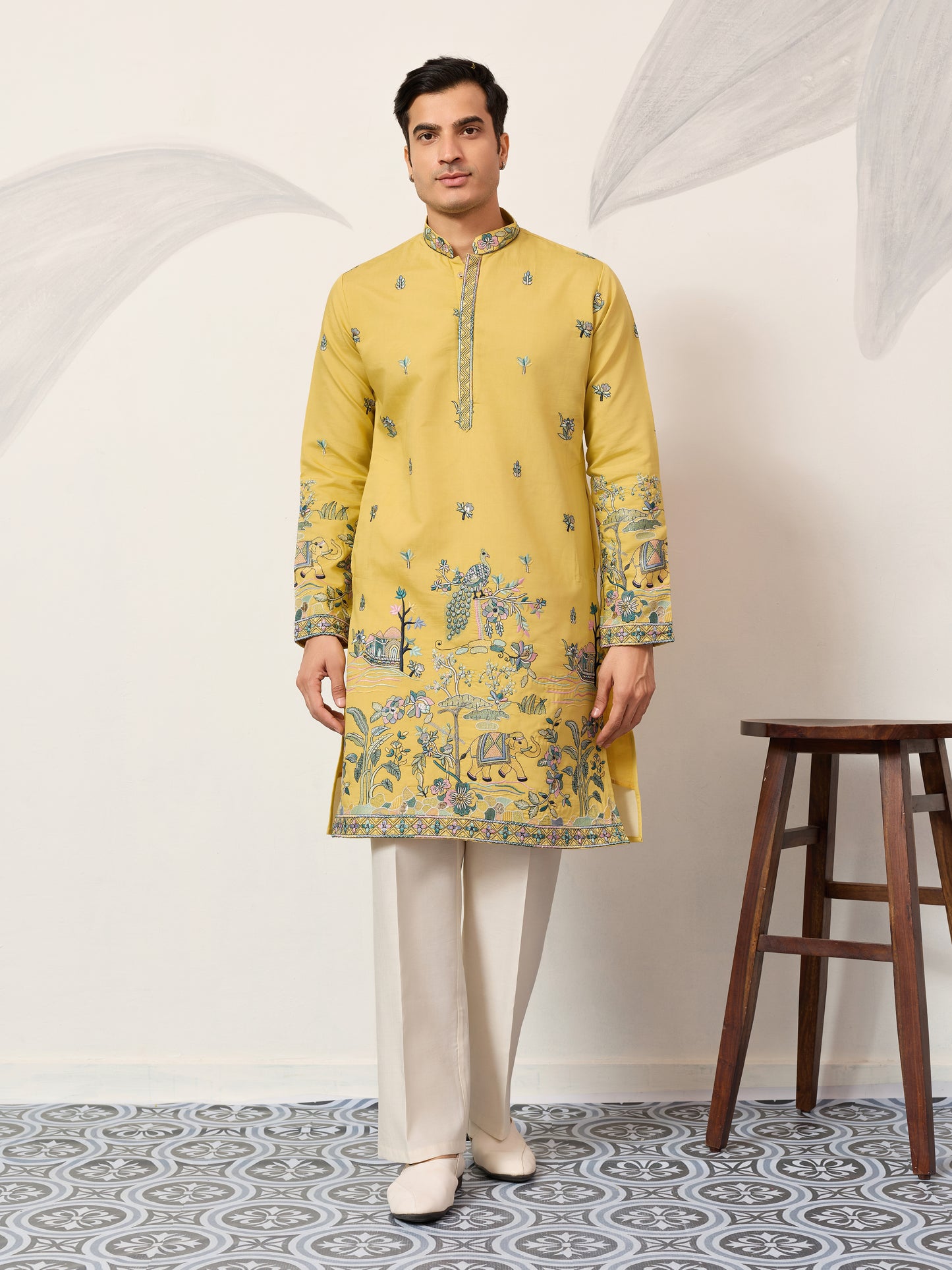 Elegant Haldi Yellow Mens Wear Kurta for Wedding Function