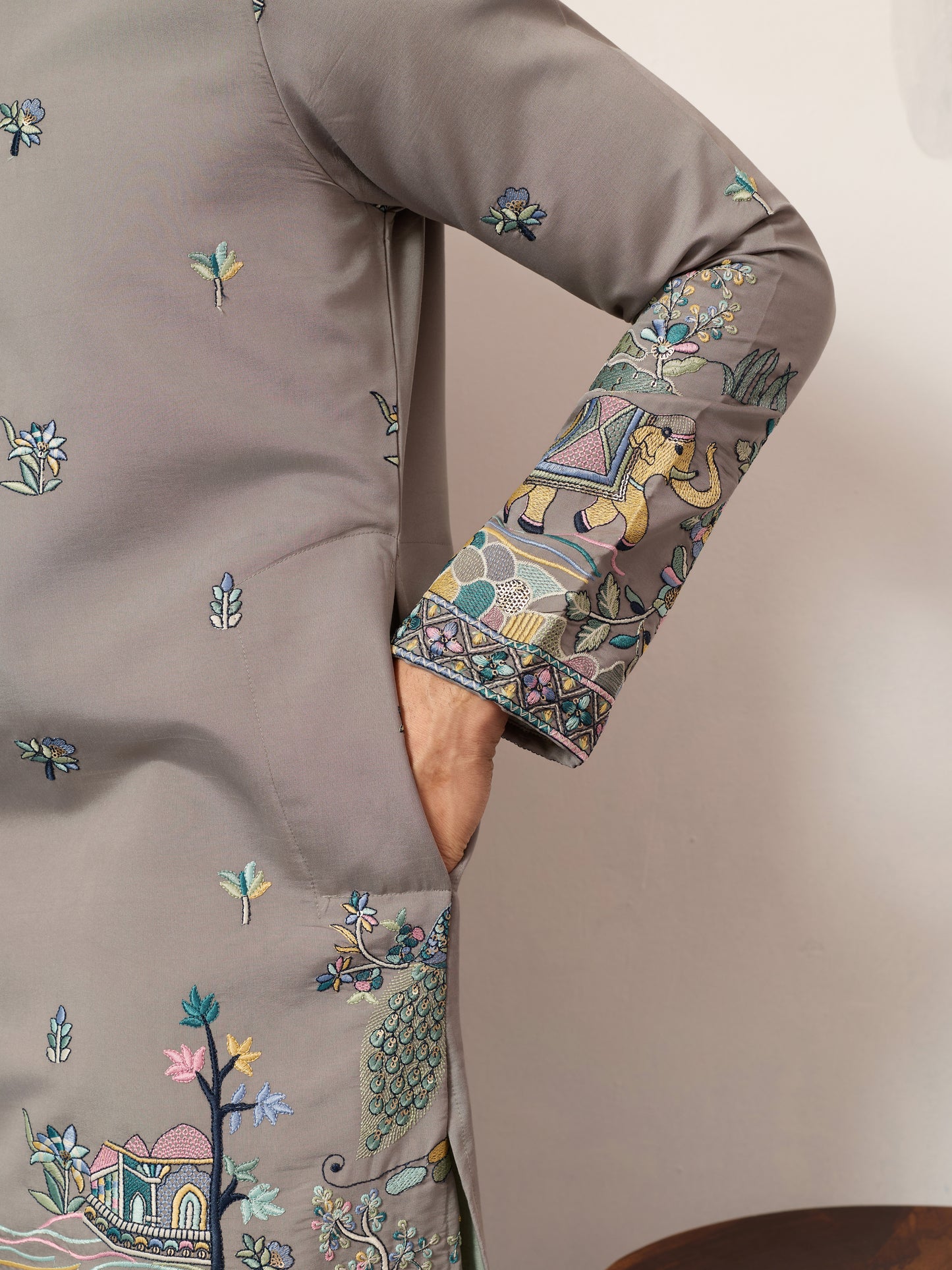 Wedding Traditional Look Grey Kurta for Mens Wear