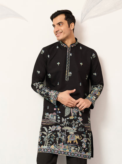 Special Wedding Celebration Ethnic Black Kurta for Mens Wear