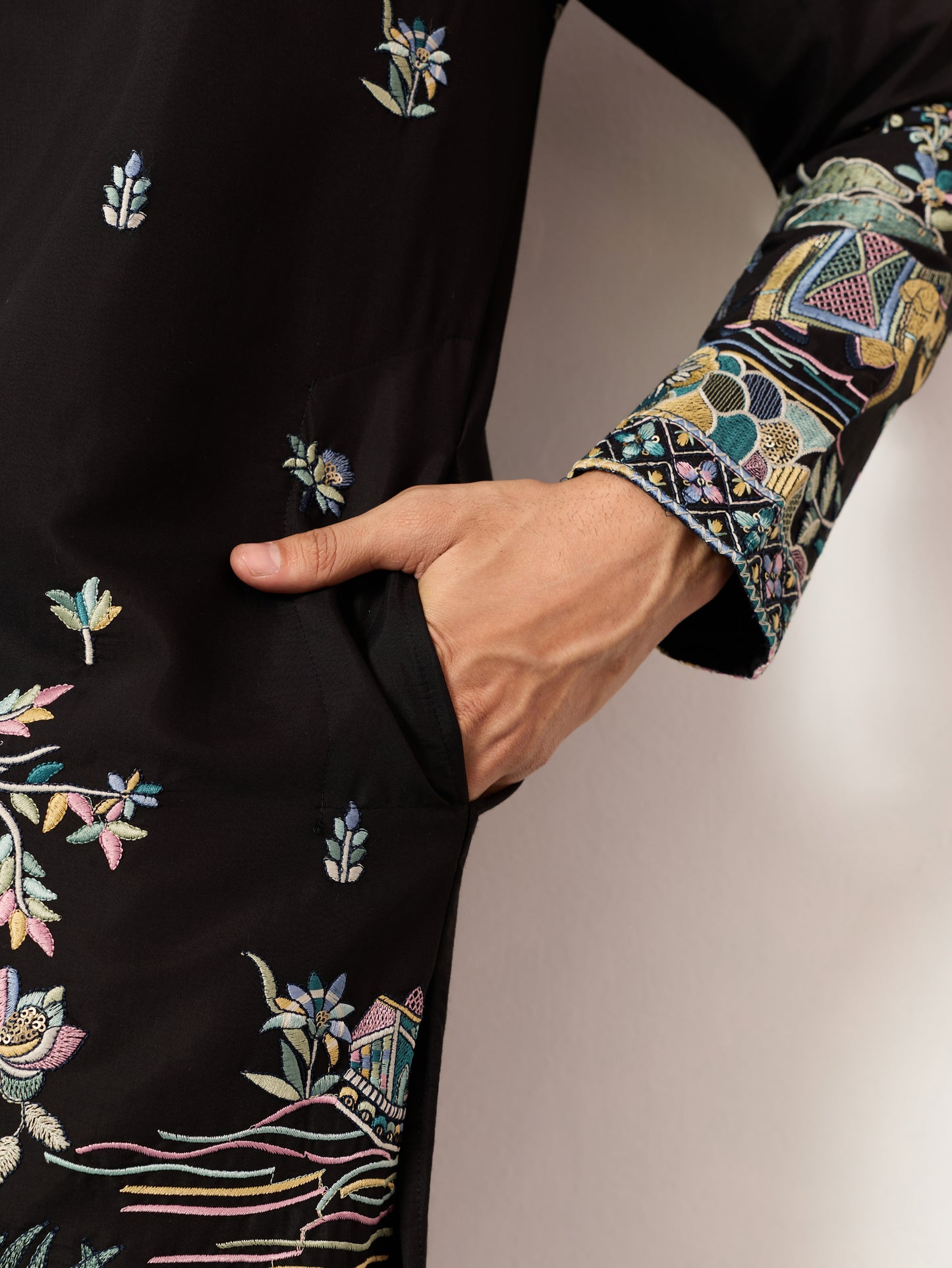 Special Wedding Celebration Ethnic Black Kurta for Mens Wear