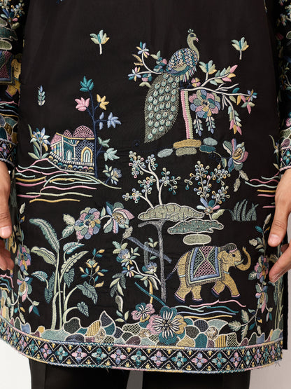 Special Wedding Celebration Ethnic Black Kurta for Mens Wear