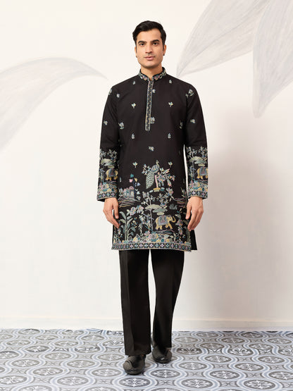 Special Wedding Celebration Ethnic Black Kurta for Mens Wear