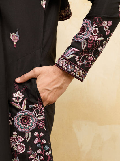 Royal Black Viscose Silk Kurta and Dupatta Set for Men Ethnic Wear