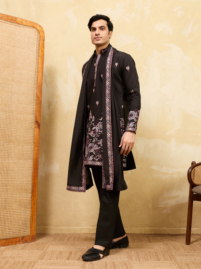 Royal Black Viscose Silk Kurta and Dupatta Set for Men Ethnic Wear
