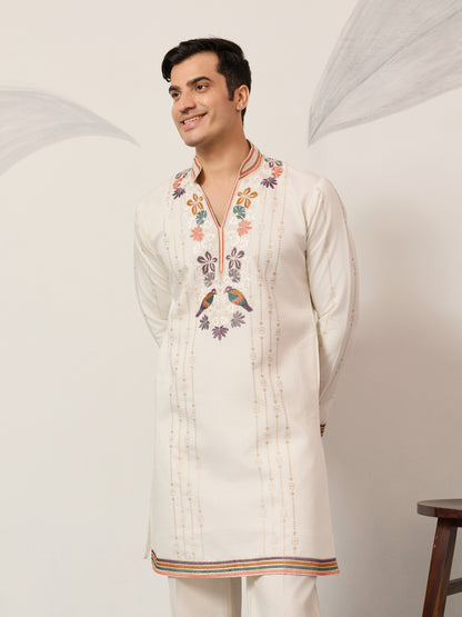 Luxury White V Neck Kurta Pant for Festive Wear