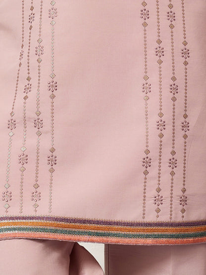 Classic Pink Embroidered V Neck Kurta Pant Outfit for Mens Wear