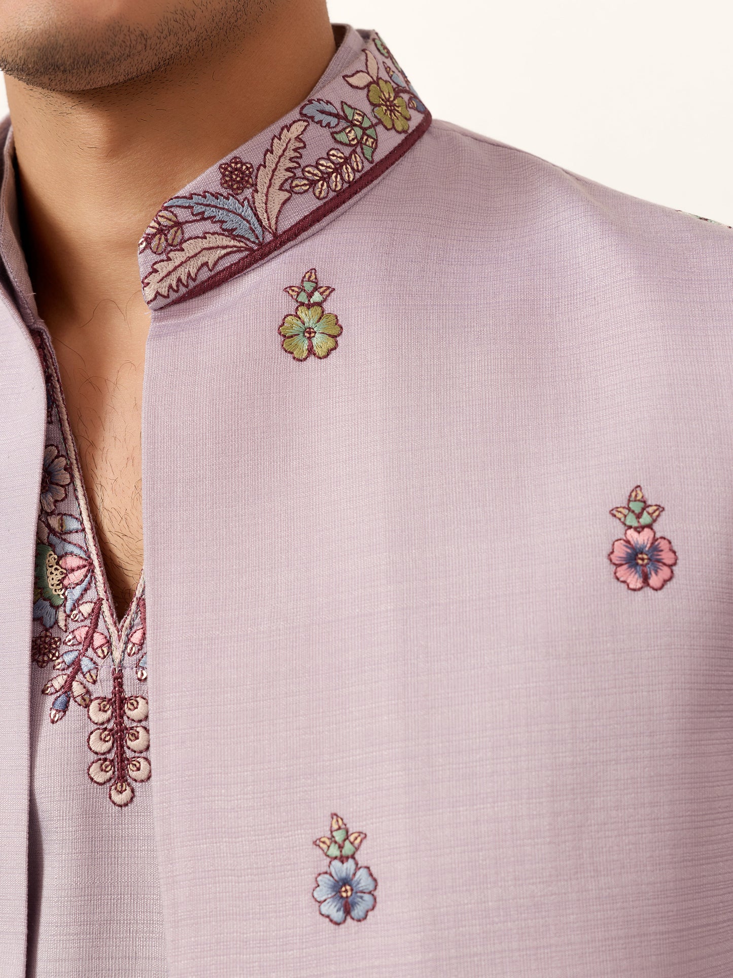 Indian Traditional Dusty Lavender Koti Kurta Pant Wedding Set