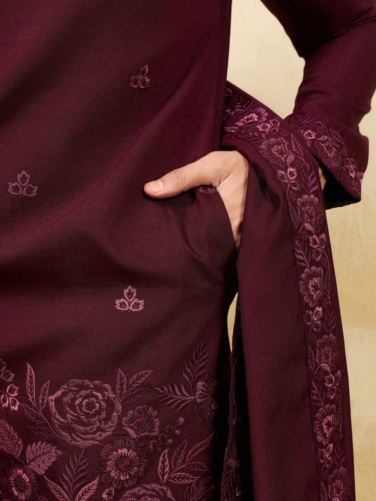 Royal Wine Viscose Silk Thread & Sequence Work Kurta & Dupatta Set