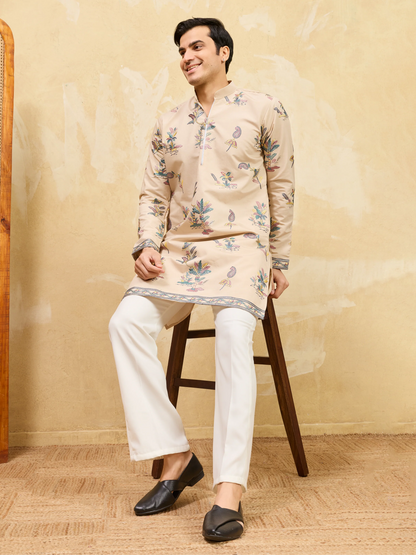 Graceful Beige Viscose Silk Kurta and Pant Set for Special Occasions