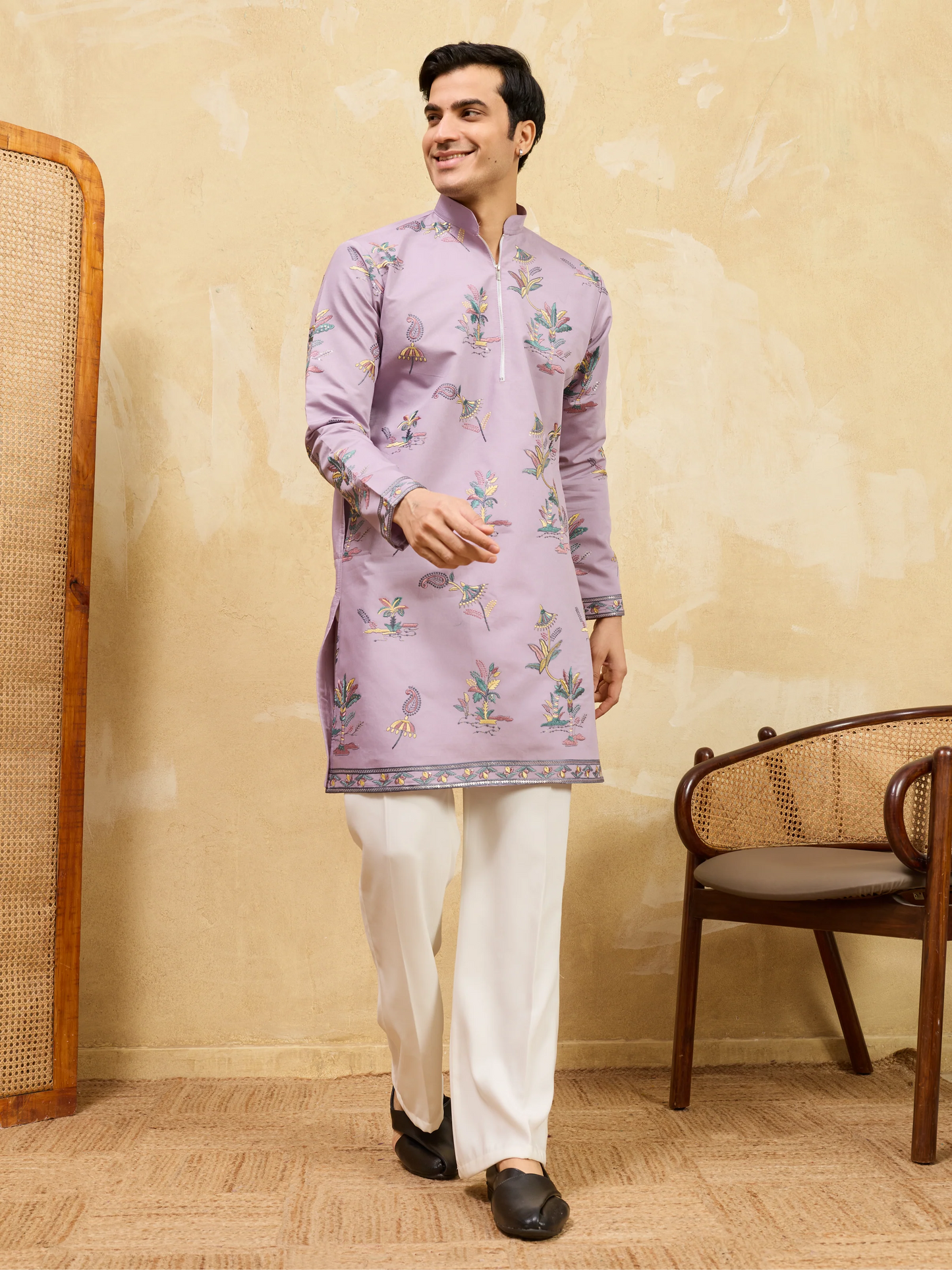 Sophisticated Lavender Viscose Silk Ethnic Kurta Set