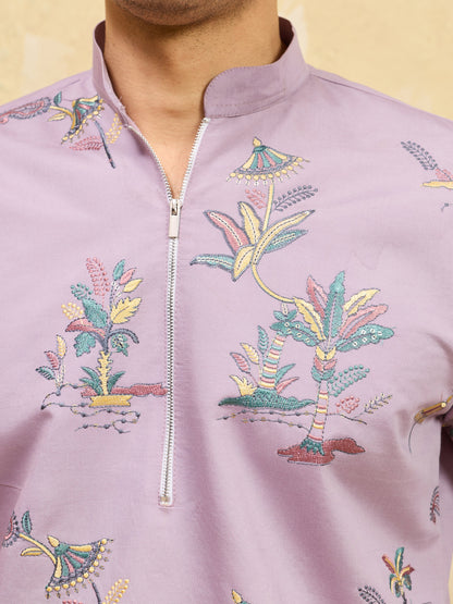 Sophisticated Lavender Viscose Silk Ethnic Kurta Set