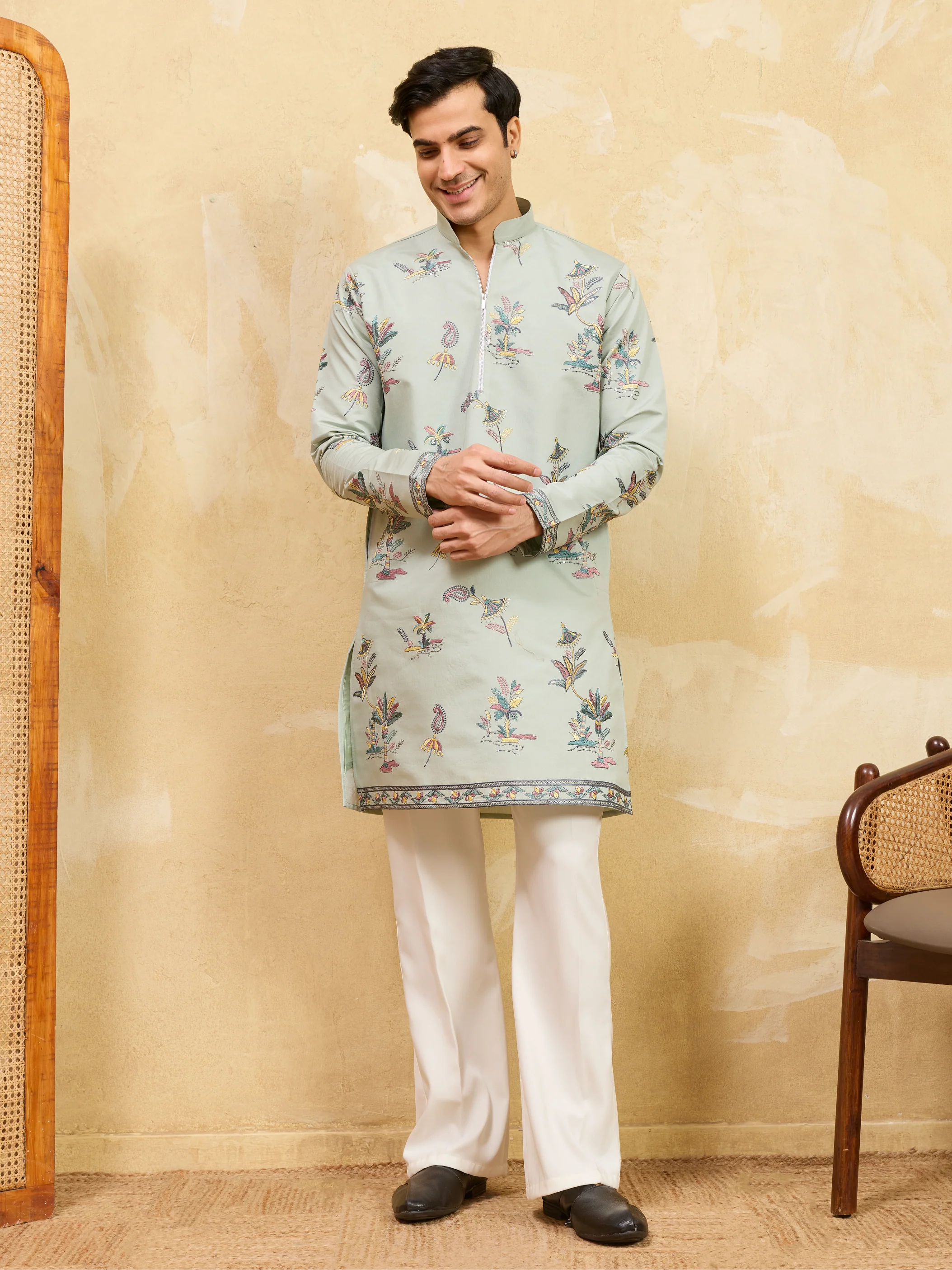 Elegant Light Green Viscose Silk Kurta & Pant Set for Festive Occasions