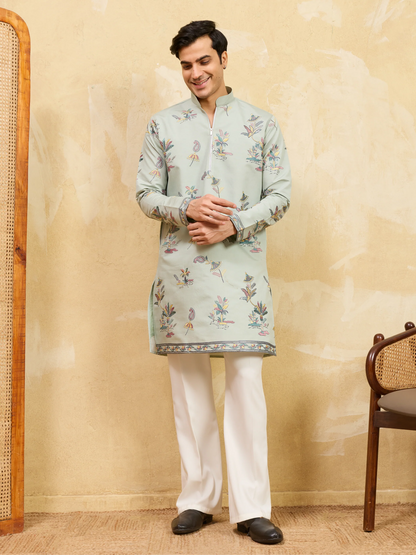 Elegant Light Green Viscose Silk Kurta & Pant Set for Festive Occasions