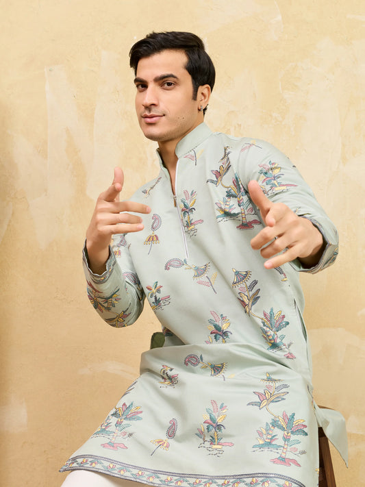 Elegant Light Green Viscose Silk Kurta & Pant Set for Festive Occasions