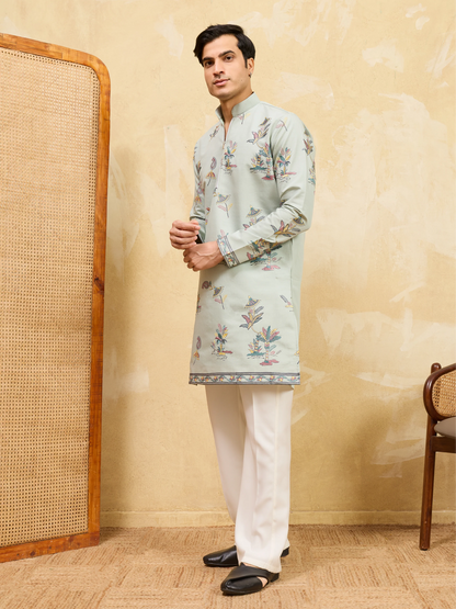 Elegant Light Green Viscose Silk Kurta & Pant Set for Festive Occasions