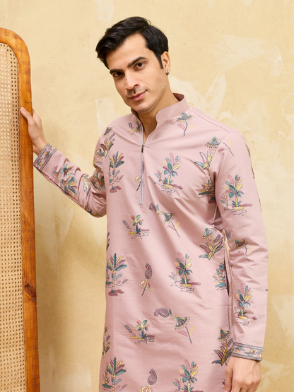 Luxury Pink Viscose Silk Kurta & Pant Ensemble for Celebrations