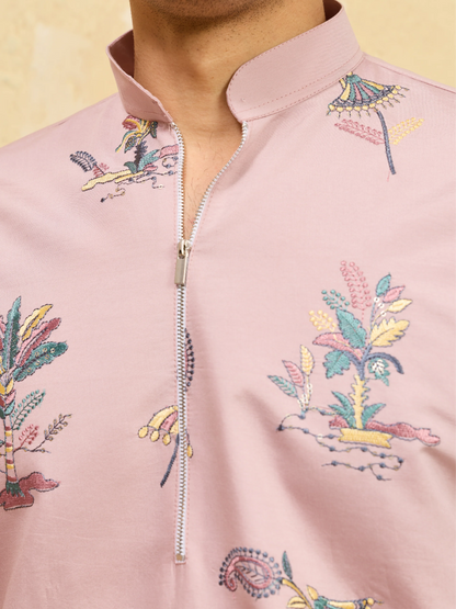 Luxury Pink Viscose Silk Kurta & Pant Ensemble for Celebrations