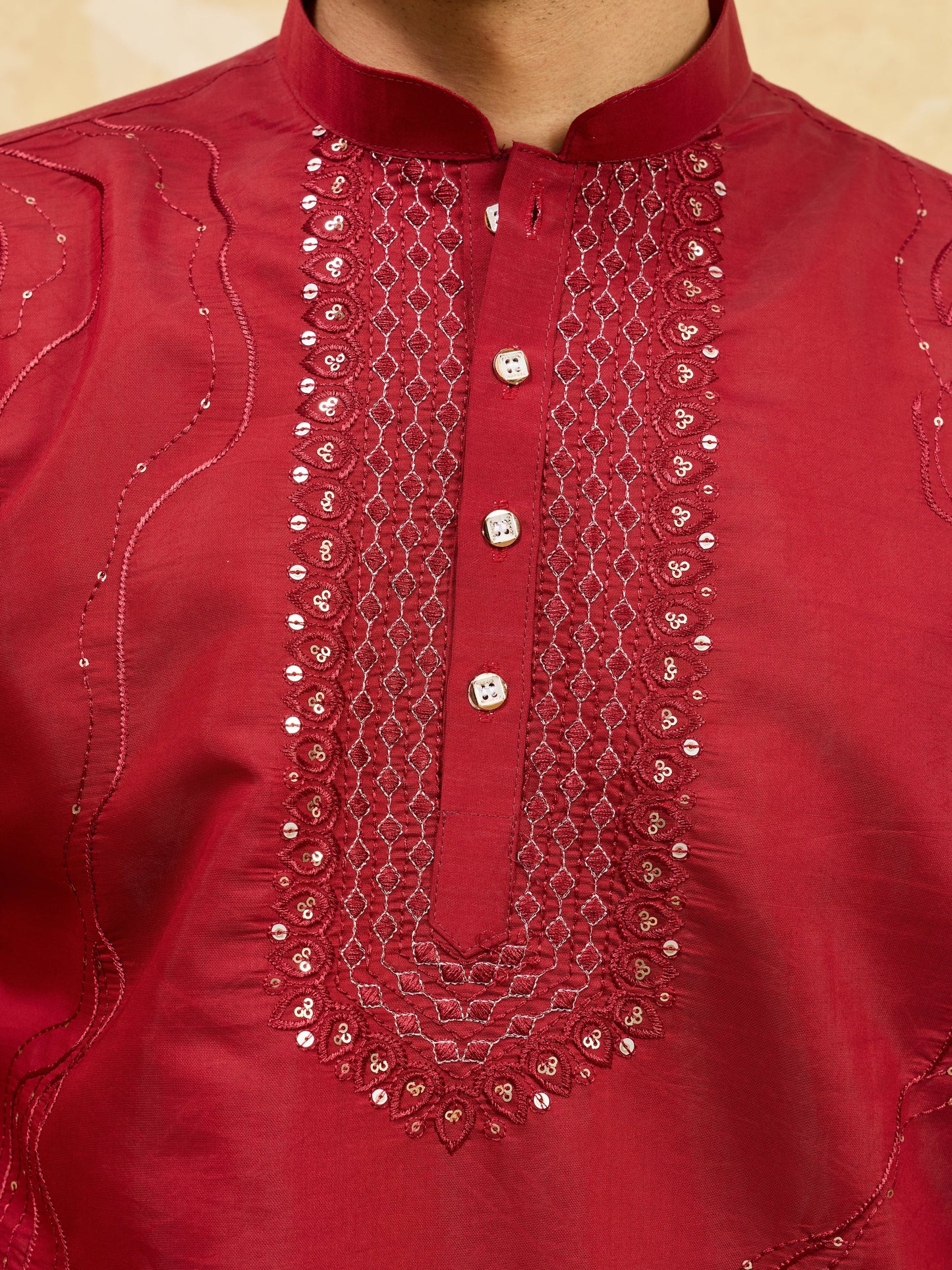 Royal Red Viscose Silk Kurta & Pant Set with Rich Embroidery