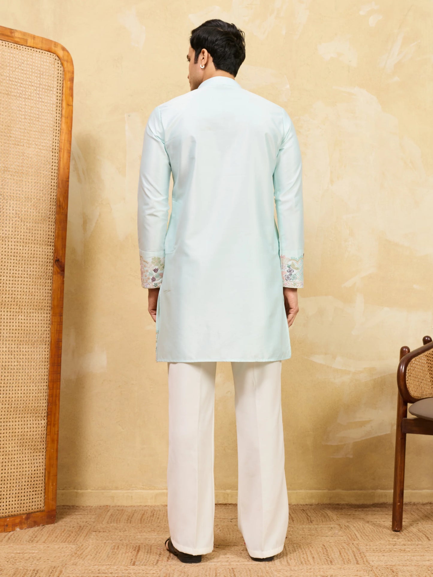 Elegant Light Green Viscose Silk Thread Work Kurta Set For Special Occasion