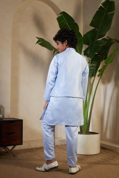 Sky Color Embroidered Carnival Kurta-Jacket Set for Boys